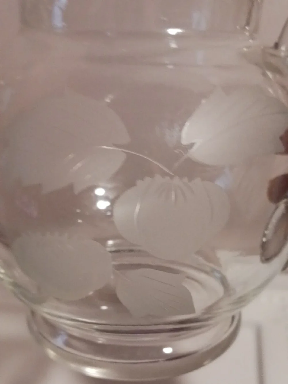 Elegant!⚜️ Etched Glass Mini Pitcher with Fruit & Leaf Motif